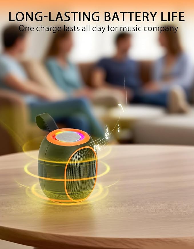 WS-338 Mini Bluetooth Replica Speaker – Portable HD Sound with LED Ring Light, Built-in Microphone, USB/TF Support, Surprise Gift for Music Lovers(Black Orange)