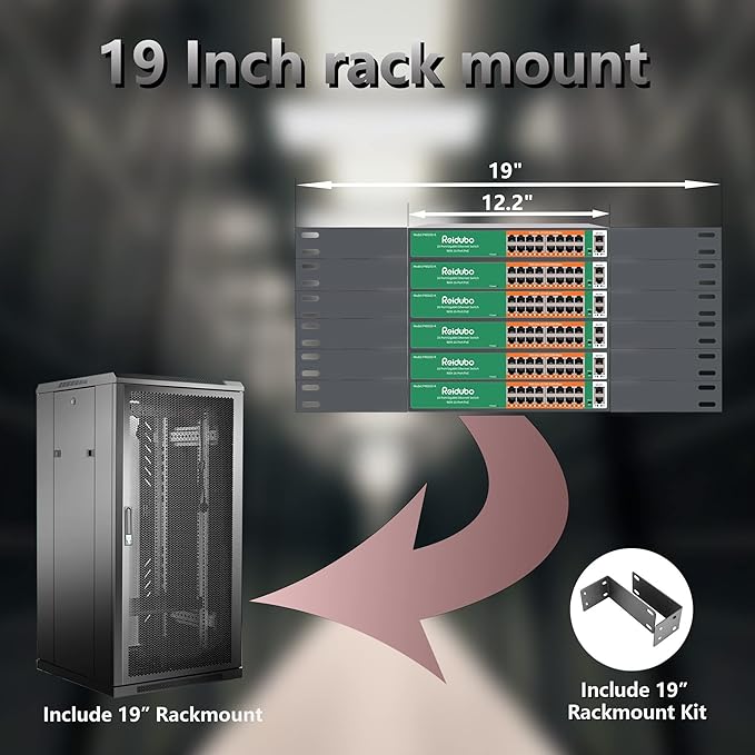 18 Ports Gigabit PoE Switch,16 Port Gigabit PoE+ Network Switch with 2 Uplink Gigabit Ports, 250W, Unmanaged, 19-inch Rackmount, Fanless Quiet Operation, Compatible with AP WiFi6, PoE Cameras