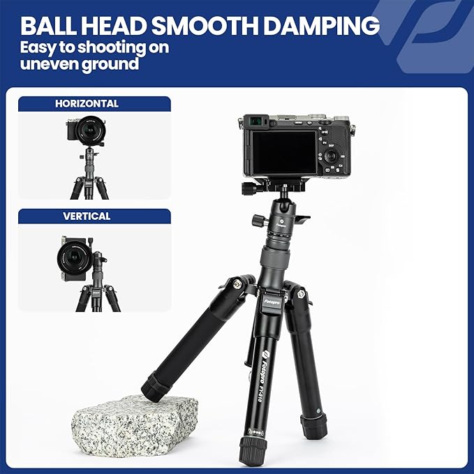 Fotopro Mini Tripod with Ball Head Phone Mount Detachable Selfie Stick Folded only 8.6" Max Load up to 6.6 lbs FY-810 Grey