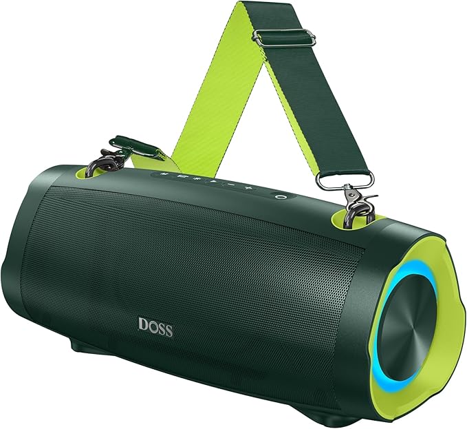 DOSS Extreme Boom Pro D100 Bluetooth Speaker with 140W Peak, 70W Bold Sound, Extra Bass, 24H Playtime, Beat-Sync Lights, Built-in Power Bank, IPX6 Waterproof, Portable Strap for Outdoor, Camping-Green