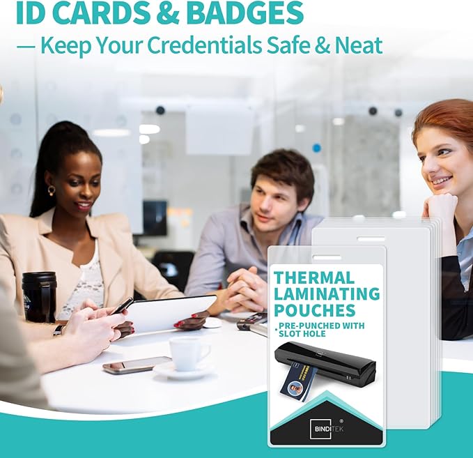 Binditek 200 Pack 5mil Thermal Laminating Pouches, 2.5 x 4.25 Inches Laminating Sheets with Hole, ID Badge Without Clip, Ultra Clear, HeatSeal, Glossy, for Students and Coworkers