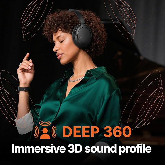 VOKALEN Hyper GO Wireless Over-Ear Noise Cancelling Headphones with Mic, 60H Playtime, Bluetooth Headset, Hi Res Audio, Deep360 Spatial Audio, Ultra-Lightweight for Travel, Work, Study (Black)