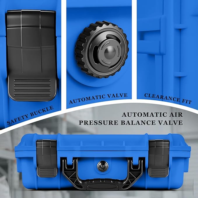 16.3 x 12.4 x 6.5 Inch Waterproof Hard Case with DIY Customizable Foam Insert Portable Protective Case with Knife for Camera Drones Equipments Tools Test Instruments (Blue)