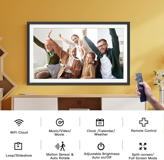 Large Digital Picture Frame 15.6” Smart photo frame - 2.4&5G Wi-Fi picture frame 1920*1080 IPS Touch Screen, 32GB, Wall Mountable, Remote Control, Share Photo Video Via App, Email, Free Cloud Storage