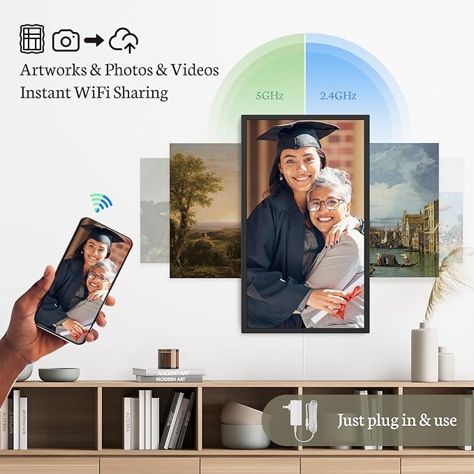 BSIMB 32 Inch Large Digital Picture Frame, Touchscreen 64GB 1920x1080 FHD WiFi Photo Frame Electronic Display Wall Mount Include, Share Pictures/Videos via App/USB/SD, Easy Setup, Gifts for Mom, Black