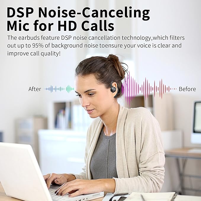 BANIGIPA Open Ear True Wireless Earbuds, Bluetooth 5.3 Headphones w/Immersive Premium Sound, IP54 Waterproof Open-Ear Earbud w/DSP Noise Cancelling Mic for Sports Long-Lasting Comfort, 50H Playtime