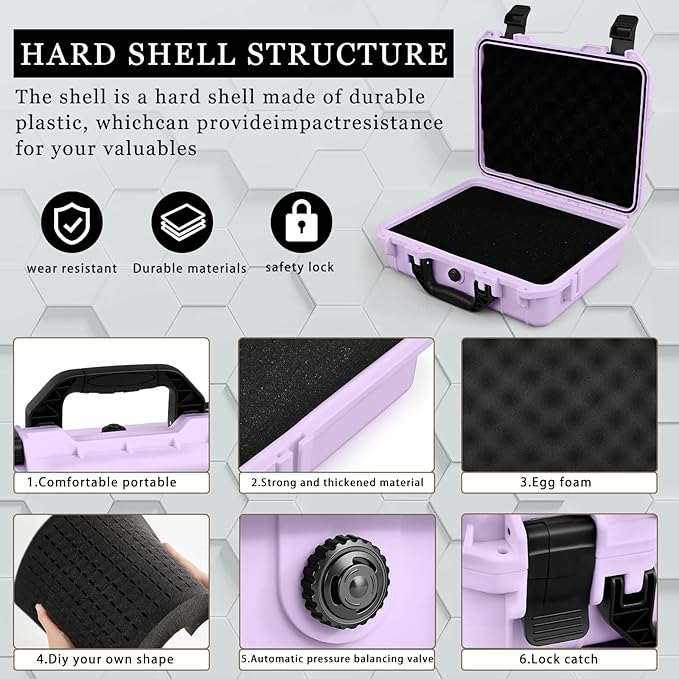 16.3 x 12.4 x 6.5 Inch Waterproof Hard Case with DIY Customizable Foam Insert Portable Protective Case with Knife for Camera Drones Equipments Tools Test Instruments (Purple)