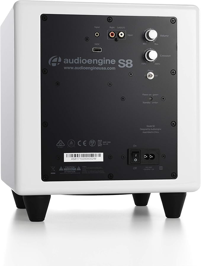 Audioengine S8 Powered Subwoofer Speaker - 250W 8-inch Home Woofer with Built-in Amplifier and Dual Audio Inputs for Home Audio