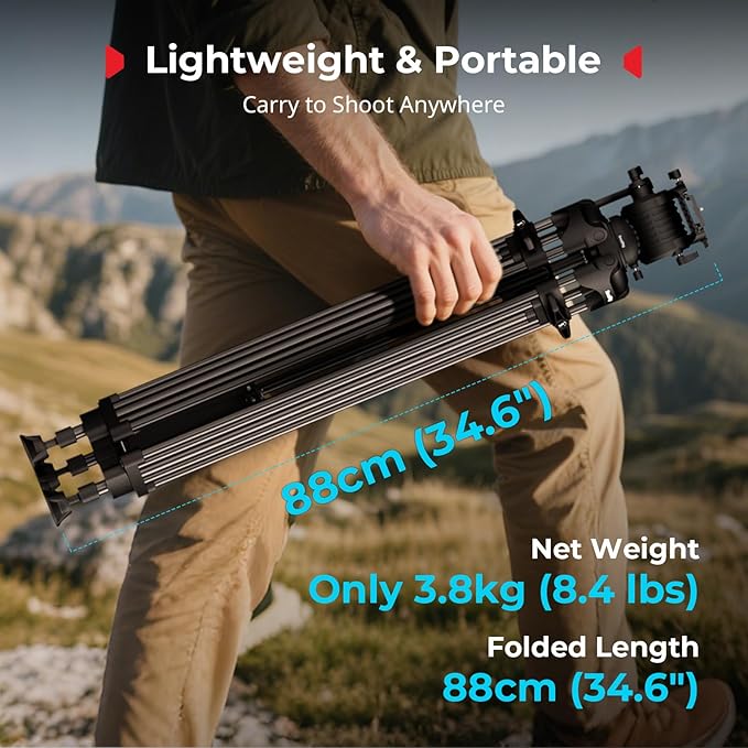 SmallRig FreeSpeed Heavy Duty Video Tripod, 74" Camera Tripod with 360° Fluid Head for Manfrotto Plate, One-Knob Quick Extend, 75mm Bowl, Load up 17.64lb for DSLR Mirrorless Camera, Camcorder- FSD14