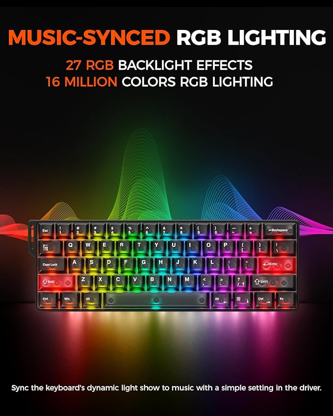 DAREU COOL60 60% Hall Effect Gaming Keyboard with Magnetic Switch, SOCD, 0.01mm Actuation Adjustable Rapid Trigger,8000 Hz Polling, Frosted Transparent Keycaps, Hot-swap, RGB Backlit