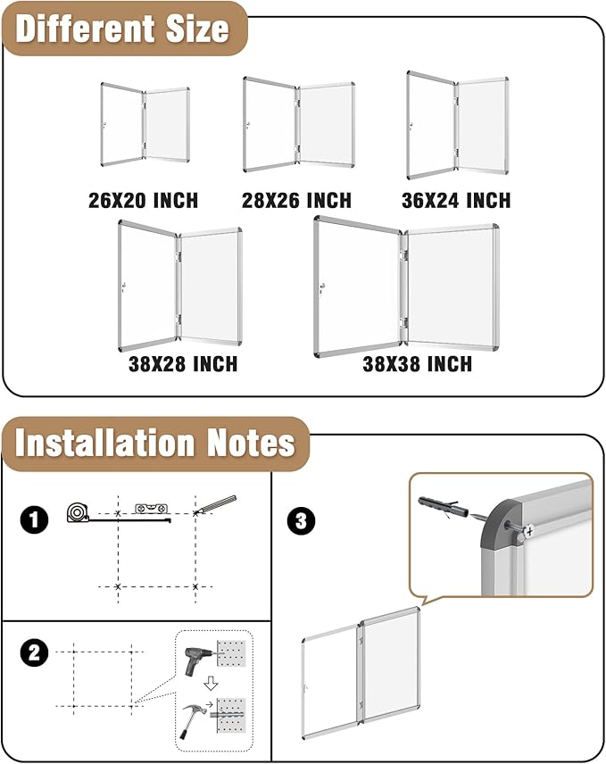 38"x28" Enclosed Bulletin Board, Lockable Weather-Resistant Aluminum Noticeboard for School & Office, Silver Frame w/Magentic Whiteboard