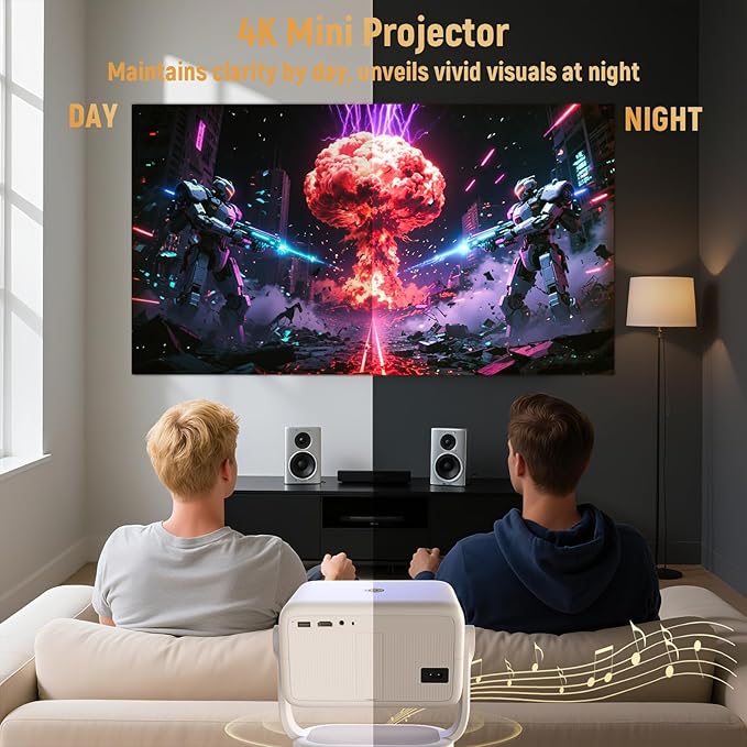 【Velec Officially Licensed & Google CTS Approved】Smart Projector with WiFi and Bluetooth, Auto Focus & Auto Keystone, 360°Rotation 4K Support Native 1080P, 650 ANSI Portable Mini Outdoor Projector