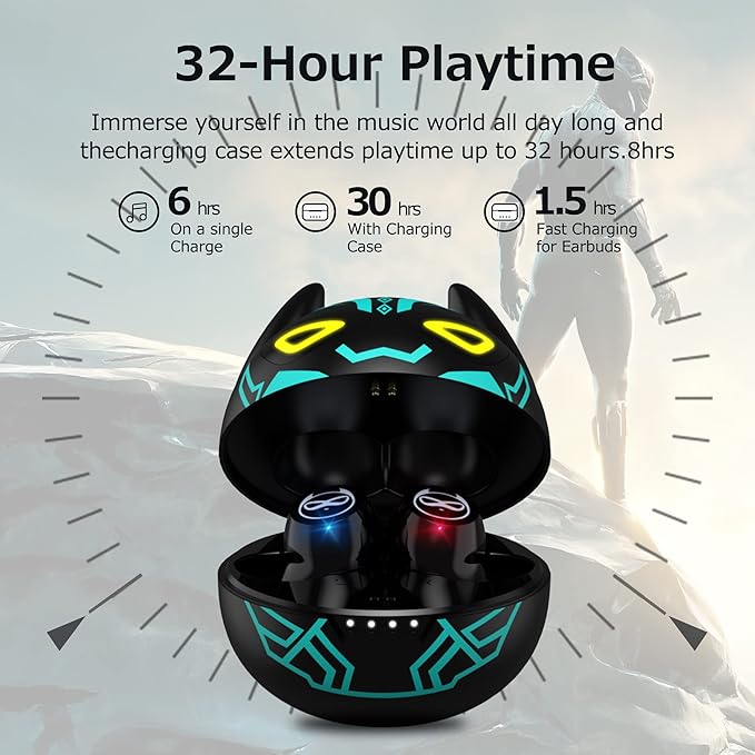 Kids Wireless Earbuds for Small Ears, Touch Control Headset in-Ear Wireless Headphones, Bluetooth 5.3 Noise Reduction Earphones with Blinking Eyes Charging Case