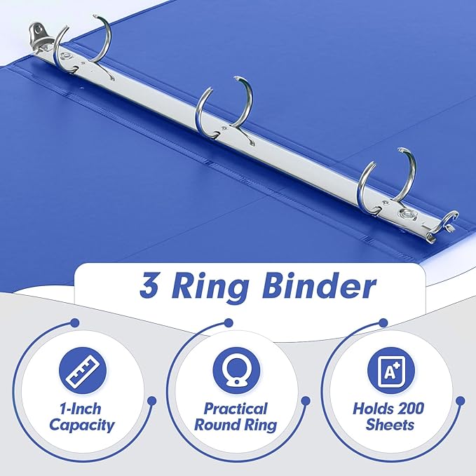 3 Ring Binder 1 Inch, PANDRI 12 Pack 1-Inch Binder Fits Letter Size 8.5'' x 11'' Paper, Versatile Binders for Office Home School, 2 Pockets, Assorted 6 Color