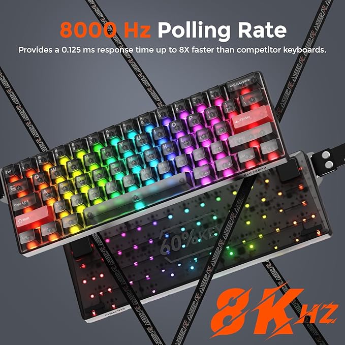 DAREU COOL60 60% Hall Effect Gaming Keyboard with Magnetic Switch, SOCD, 0.01mm Actuation Adjustable Rapid Trigger,8000 Hz Polling, Frosted Transparent Keycaps, Hot-swap, RGB Backlit