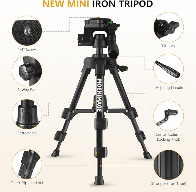 25 inch Mini Tripod for Camera, Small Tripod for Camera and Phone, Travel Stand for Photography, Video Recording, Compatible with DSLR, Smartphone, Spotting Scopes