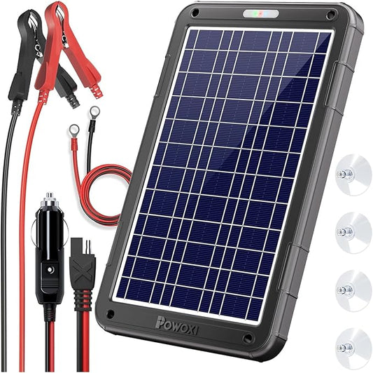 POWOXI 12V Solar Car Battery Charger: 12W Solar Panel Kit Battery Trickle Charger Maintainer with Smart PWM Controller for Car - RV Boat Marine Motorcycle - for Trailer Truck Snowmobile Tractor