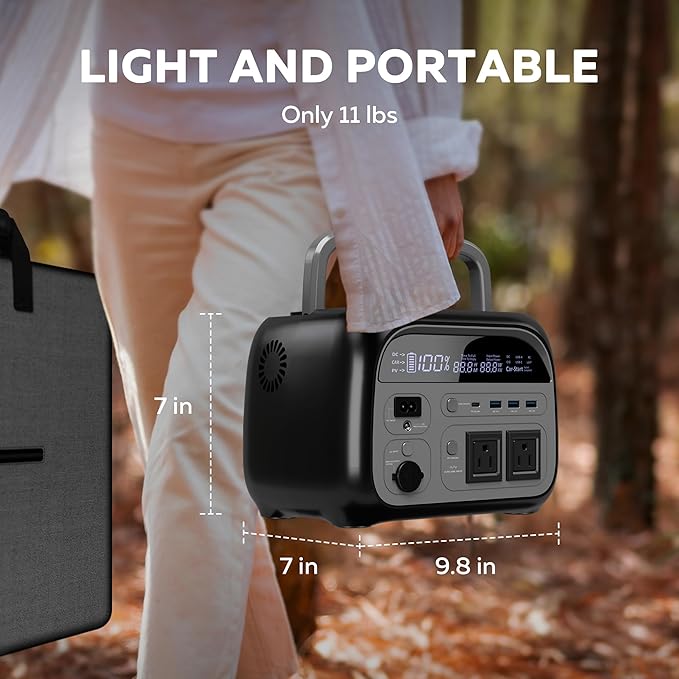 Portable Power Station with Solar Panel 100W - 345Wh LiFePO4 Battery Solar Generator 500W with for Camping RVs Travel Home Use Emergencies