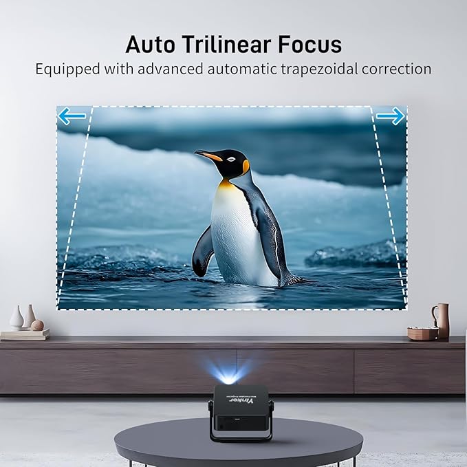 [Auto Keystone & Electric Focus] Yinker Mini Projector with Dual Band WiFi and Bluetooth, Smart Portable Projector with 360° Adjustable Stand, 4K Support for Home Cinema and Outdoor