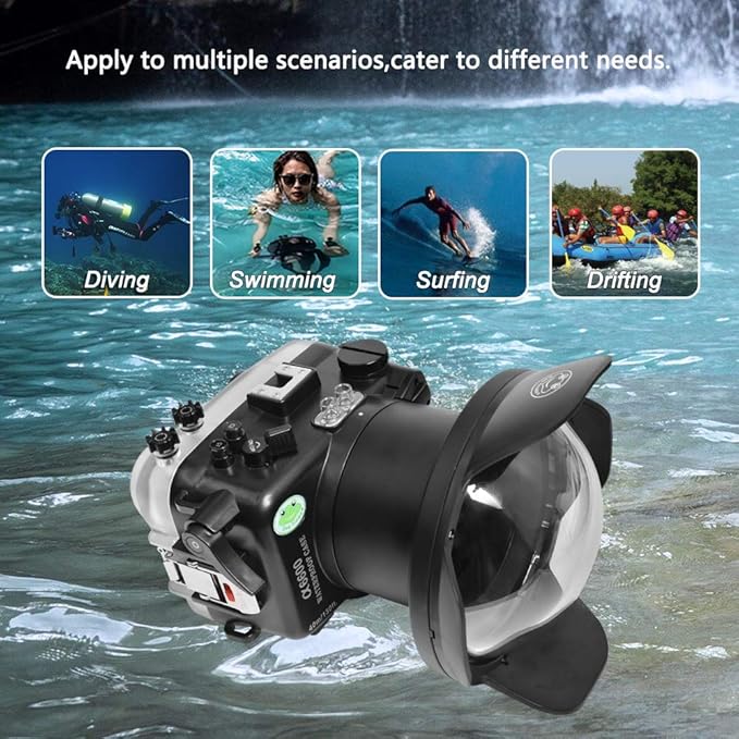Sea frogs Underwater Camera Case Compatible with Sony A6600 16-35MM f/4 with Wide Angle Fisheye Lens IPX8 40m/130ft Maximum Diving Depth Waterproof Camera Housing for Diving, Surfing, Rowing, Skiing