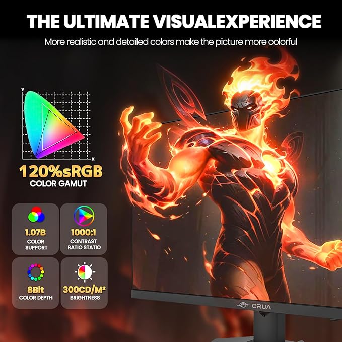 CRUA 27” 4K Gaming Monitor, UHD 3840x2160 160Hz IPS Screen, Height/Pivot/Swivel/Tilt Adjustable Vertical Monitor, Support AMD FreeSync, Built-in Speakers, 120% sRGB, PIP/PBP, HDMI 2.1 & DP 1.4-Black
