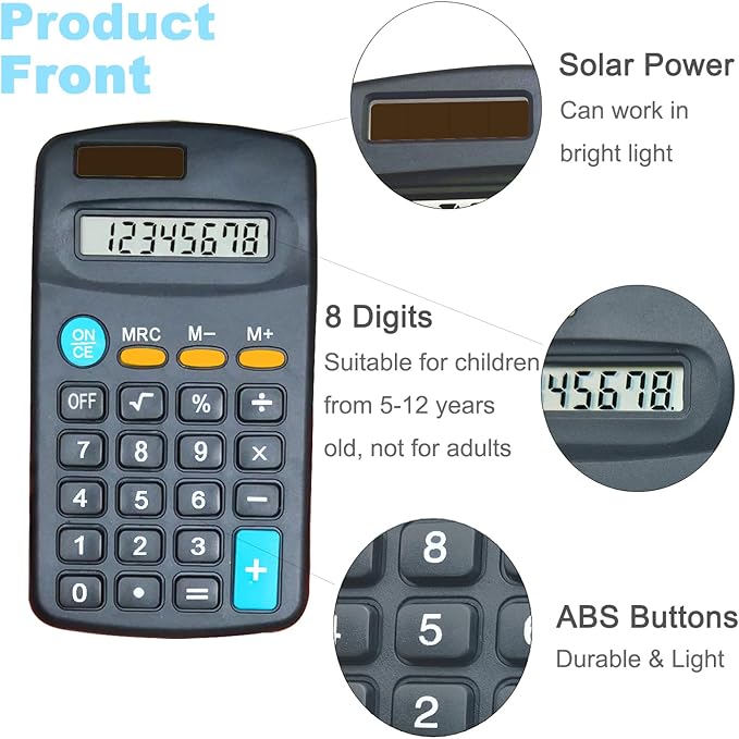 Calculator Small, 4 Function Calculators with Solar Power 8 Digit Small Pocket Size Desktop Handheld for Classroom Desktop Home (Black,Set of 30)