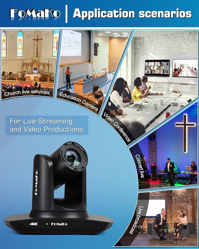 FoMaKo 4K 20X PTZ Camera HDMI AI Auto-Tracking PTZ Camera,for Church Worship Education Conference Events,NDI 6 & NDI HX3 Certified(K20UHx3+KC608 Pro)