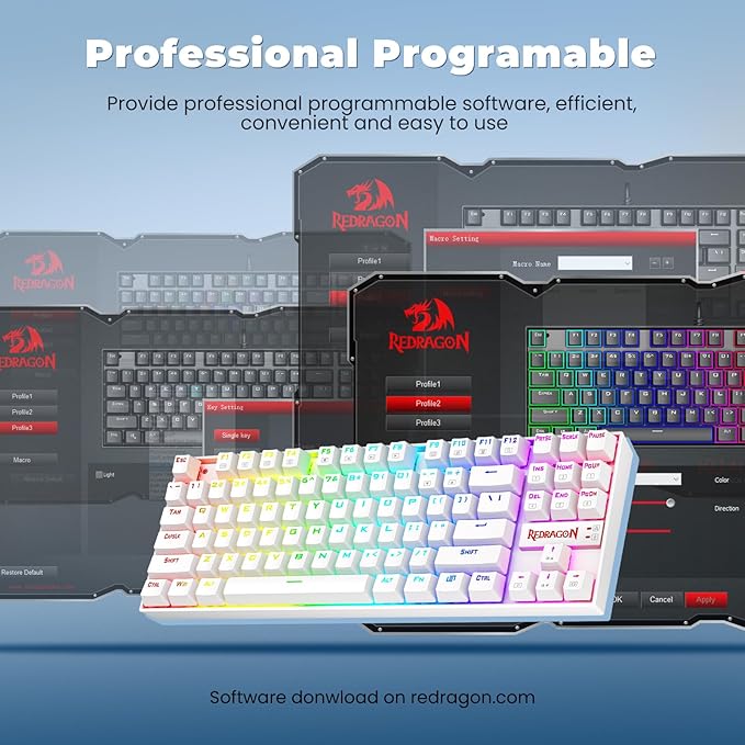 Redragon K552 Mechanical Gaming Keyboard, 87-Key Compact, LED Gaming Keyboard with Red Switches, Anti-Ghosting, Metal Frame for PC Gaming & Typing, Beginner-Friendly (White)