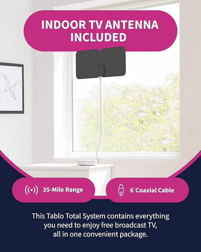4th Gen 4-Tuner Over-The-Air (OTA) DVR & 35-Mile Indoor TV Antenna - Watch, Pause & Record Live TV, News & Movies Throughout Your Home Over Wi-Fi - 50+ Hrs Recording - No Subscriptions