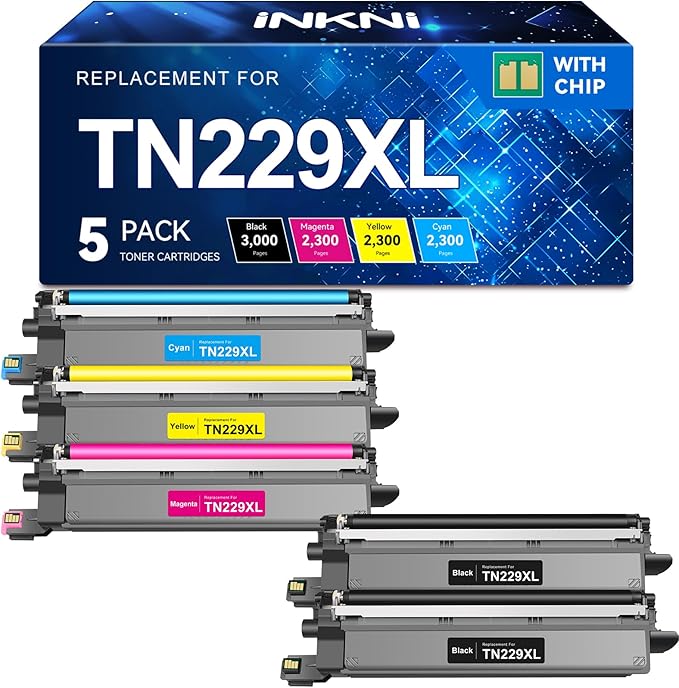 InkNI Compatible TN229XL TN229 MFC-L3780CDW Toner Cartridges Replacement for Brother TN229XL TN229 TN 229XL TN-229 for HL-L3280CDW HL-L3220CDW HL-L3300CDW MFC-L3720CDW HL-L3295CDW Printer (5 Pack)