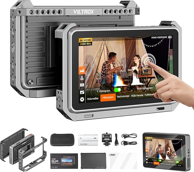 VILTROX DC-X2 Cage 6" SDI Camera Field Monitors 2000nits Super Bright Daylight Viewable External Monitor for 4k HDMI DSLR Touchscreen Monitor for Sony Canon Nikon with Sunshield 2200 MAh Battery