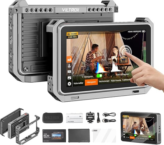 VILTROX DC-X2 Cage 6" SDI Camera Field Monitors 2000nits Super Bright Daylight Viewable External Monitor for 4k HDMI DSLR Touchscreen Monitor for Sony Canon Nikon with Sunshield 2200 MAh Battery