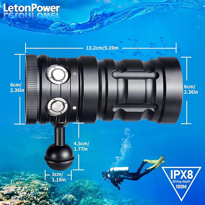 Turbo SX Dive Light, 11000 Lumens 100m Underwater Video Light,Diving Flashlight,Scuba Dive Light,Waterproof Flashlight with for Under Water Sports,Underwater Video Shooting and Photography