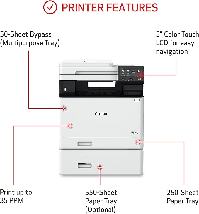 Canon imageCLASS MF751Cdw - Wireless Duplex Color Laser Printer, Multifunction with Copier, Scanner, Automatic Document Feeder, Mobile Ready, 3 Year Limited Warranty, 35 PPM, White