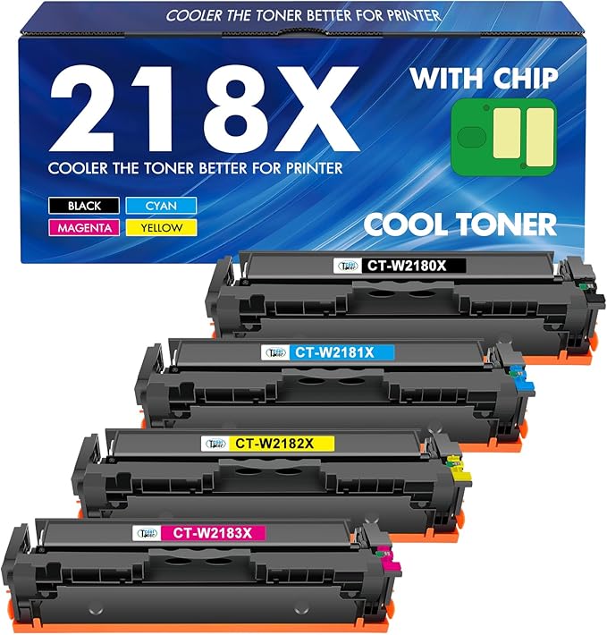 218X 218A Toner Cartridges 4 Pack High Yield 3301fdw 3201dw with Chip Compatible Replacement for HP 218X 218A Color Laserjet Pro MFP 3301cdw 3301sdw Printer Ink Set W2180X (Black Cyan Yellow Magenta)