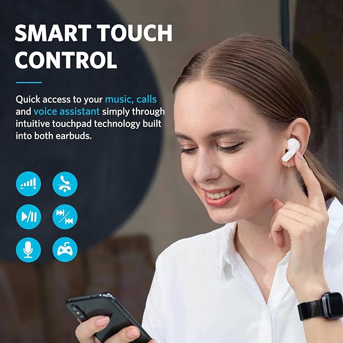 EarFun Air True Wireless Earbuds, Bluetooth Earbuds with 4 Mics, Sweatshield IPX7 Waterproof with Volume Control, USB-C Fast Charge, in-Ear Headphones with Wireless Charging, Deep Bass, 35Hrs, White