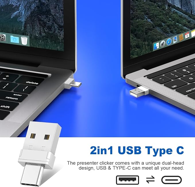 QUI Presentation Clicker Wireless Presenter Remote Clicker for PowerPoint Presentation Remote, PowerPoint Slide Advancer for Mac/Windows/Linux, Google Slide/PPT/Keynote, Type-c Purple