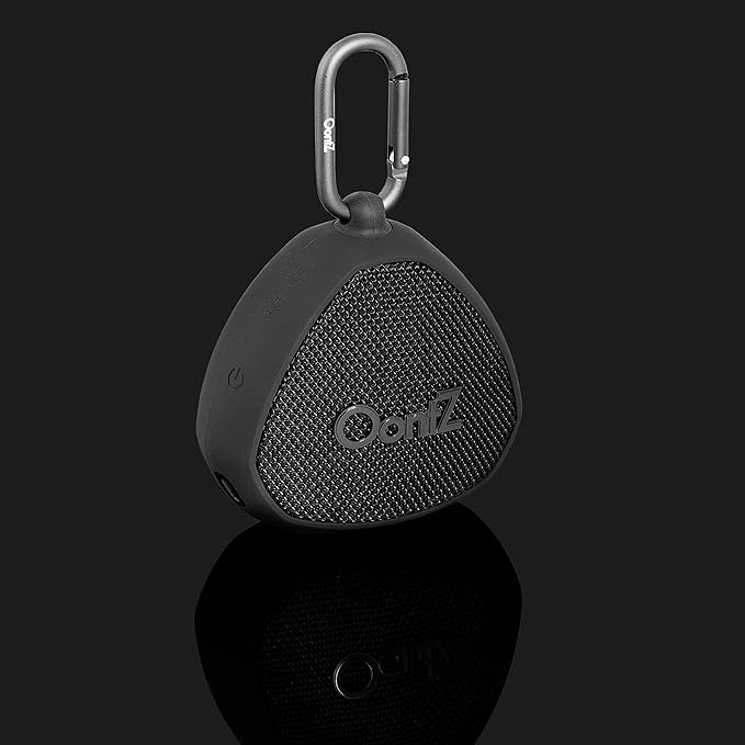 Oontz Mini Bluetooth Speaker 5.0-5W Sound, 12-Hr Battery, 100ft Wireless Range, IPX7 Waterproof, Budget-Friendly Small Portable Clip On Speaker for Shower, Travel, Party, Outdoor or Home (Black)
