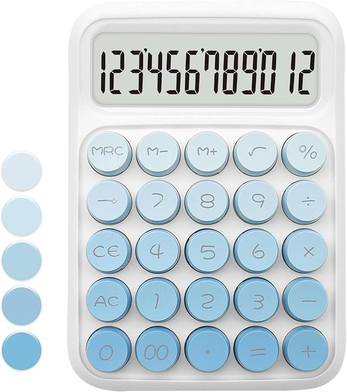 Standard Gradient Blue Calculator - 12 Digit Display and Big Buttons, Cute Office and School Accessory