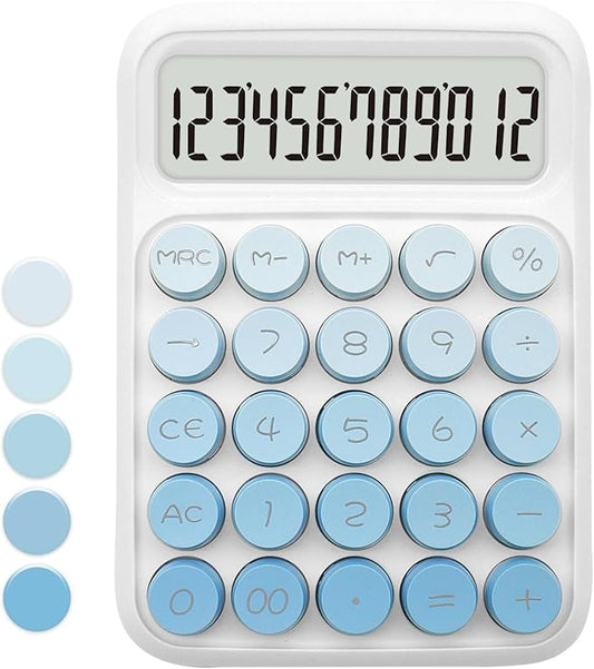 Standard Gradient Blue Calculator - 12 Digit Display and Big Buttons, Cute Office and School Accessory