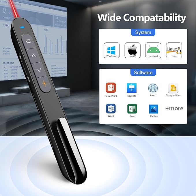 Norwii N76 Rechargeable Presentation clicker with Pointer, Long Range Presentation Remote, Wireless Presenter for PowerPoint Presentations, Slide Control (Black with Red Light)