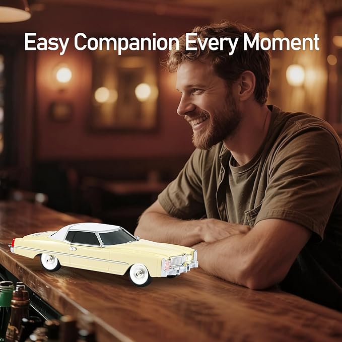 American Retro car Bluetooth Speaker, Mobile Wheel Retro car Model, HD Stereo, TWS Pairing, LED Ambient Light, Type-C Portable Charging, Home, Party, Camping Desktop Decoration (Beige)