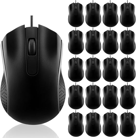 20 Pcs Wired USB Computer Mouse Bulk 3-Button Corded Wired Mouse for Laptop Desktop Computer Mice for PC Office School Home Supplies, Black