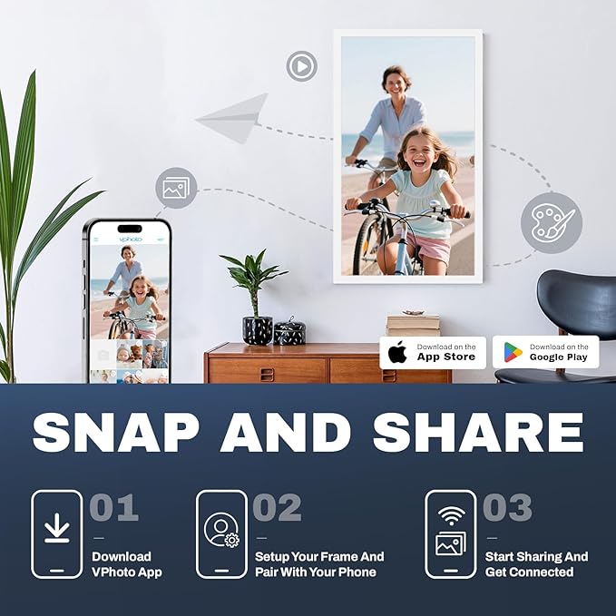 Large Digital Picture Frame 24 inch, 1920x1080 FHD IPS WiFi Digital Photo Frame with Remote, 32GB Storage, Auto-Rotate, Instantly Share Photo/Video via Apps/Email, USB/Mirco SD, White