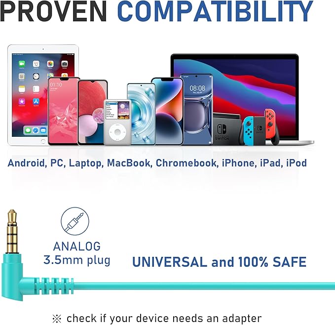 LUDOS FEROX Wired Earbuds in-Ear Headphones, 5 Years Warranty, Earphones with Microphone, Noise Isolation Corded for 3.5mm Jack Ear Buds for iPhone, Samsung, Laptop, Kids, School Students - Turquoise