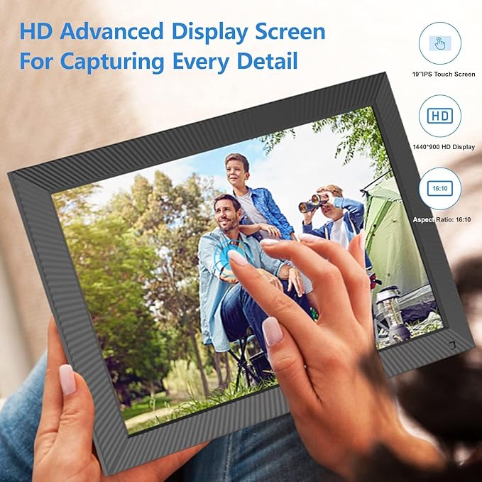 Large Digital Photo-Frame 19" Digital-Picture-Frame - 32GB Dual-WiFi Digital Frame, FHD Touch Screen, Motion Sensor, Wall Mountable, Share Photos Videos via App or Email, Free Cloud, Gift for Mom