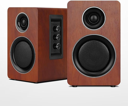 Computer Speakers for Desktop PC, Active Bookshelf Speaker with 3‘’ Carbon Fiber Woofer and Silk Film Tweeter ,Supports Bluetooth 5.3, USB-C, AUX/RCA Input for Record Player TV - Brown Stereo Set