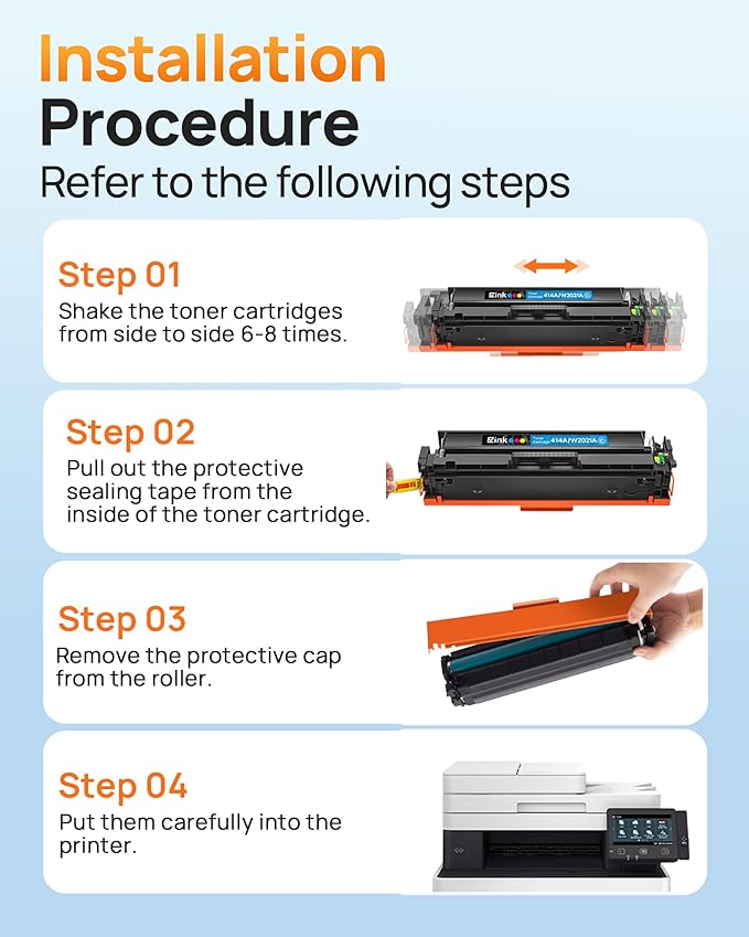 E-Z Ink 414A with Chip Compatible Replacement for HP 414A Toner Cartridges 4 Pack 414X to Use with HP Color Laserjet Pro M454dw M454dn MFP M479dw M479dn M479fdw Enterprise M455dn MFP M480f (BCMY)