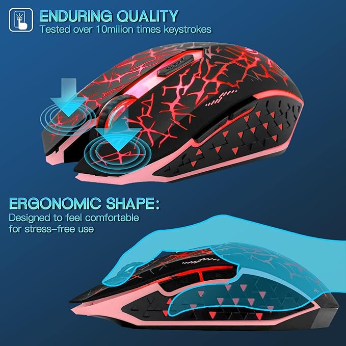 VEGCOO C12 Wireless Gaming Mouse,Rechargeable Mice Silent Click Cordless Mouse with 6 Buttons PC Gaming Mice Advanced Technology with 2.4GHZ Up to 2400DPI for PC Laptop (Red)