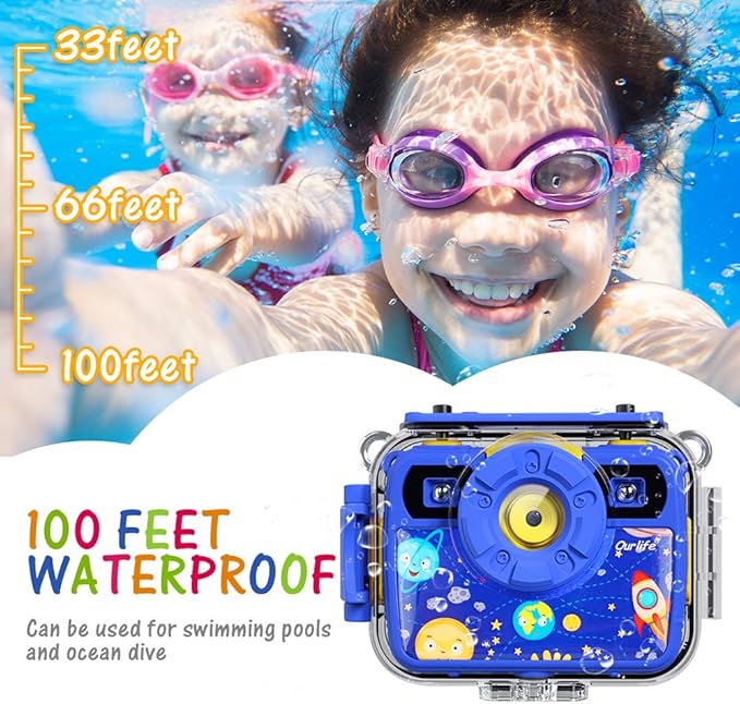 Ourlife Kids Camera, Selfie Waterproof Cameras Toys for Toddler, 1080P 8MP 2.4 Inch Large Screen Cam Digital Camera with 8GB TF Card, Fill Light, Children Toddler Gift for Boys Ages 3-12(Blue)